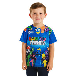 Boy’s “Rainbow Friends” Short Sleeve Shirt – Blue – Size 4 – NWOT